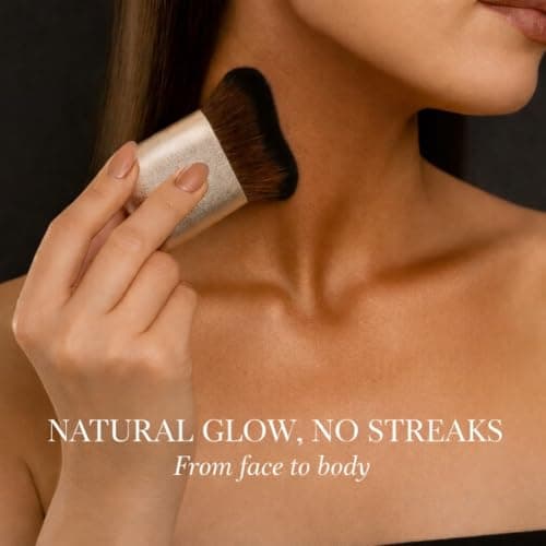 GOERTI Self Tanner & Bronzer Brush with Travel Case – Large Kabuki Body Makeup Brush for Face & Body, Ultra Soft Vegan Kabuki Foundation Makeup Brush for Liquid, Cream & Powder Applicator - Thumbnail 2