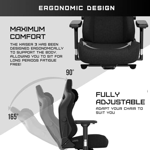 Anda Seat Kaiser 3 Large Gaming Chair for Adults - Ergonomic Black Fabric Gaming Seat with Lumbar Support, Comfortable Office Chairs with Neck Support - Heavy Duty Wide Computer Seat - Thumbnail 5