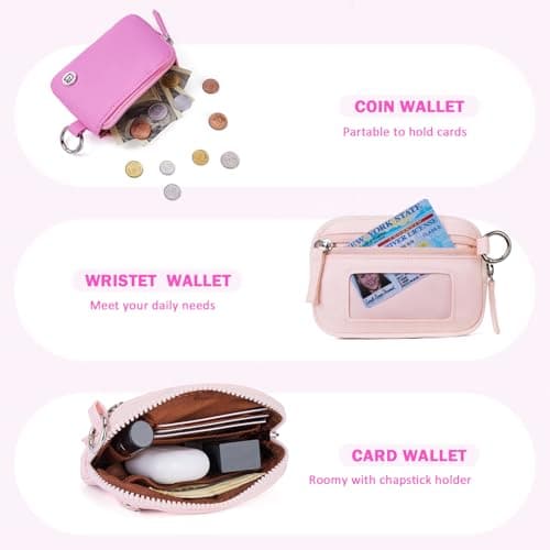 POIUGOYA Nylon Wristlet Wallets, Dual Pouch Keychain Wristlet Wallet, RFID Small Wallet With Coin Pouch,ID Window For Travel - Thumbnail 4