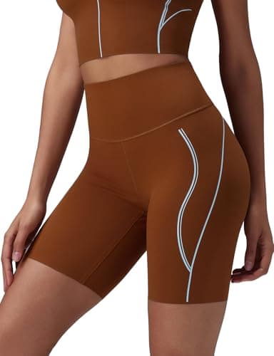 baleaf Freeleaf Broadway Shorts for Women Biker Dance Yoga Workout Gym Runningl, High Waist Tummy Control Short Pants with Pockets 8", Brown M - Image 1
