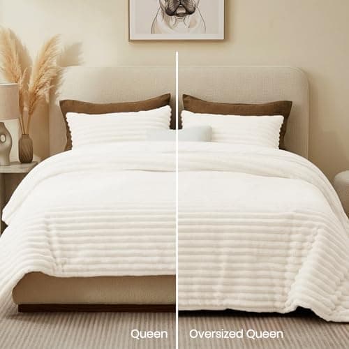 Quataly Marshmallow Queen Fleece Comforter Set Cream White Faux Fur Fluffy Comforter Set Luxury Bedding Set Soft Plush Fuzzy Warm Bed Set All Season 3 Pieces (1 Shaggy Comforter, 2 Pillowcases) - Thumbnail 6