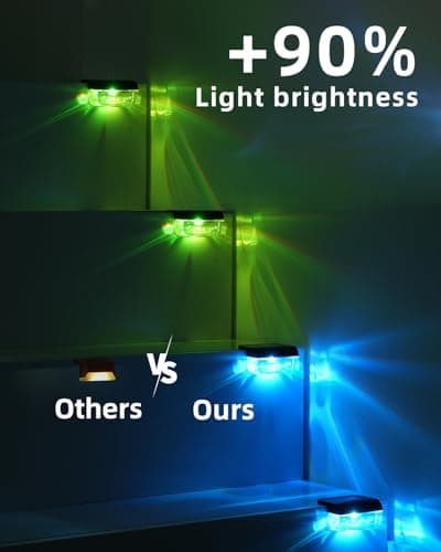 Herzila 12 Pack Solar Deck Lights, RGB Color Changing Christmas Solar Fence Lights, Waterproof Step Lights for Outside, Step, Fence, Deck, Stair, Pool and Yard - Thumbnail 3