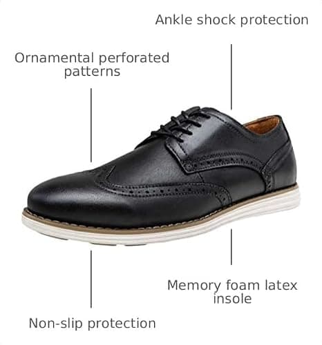 Vostey Men's Dress Shoes Leather Oxford Shoes Black Dress Shoes for Men Wingtip Casual Dress Shoes(BMY629 Black 10.5) - Thumbnail 3