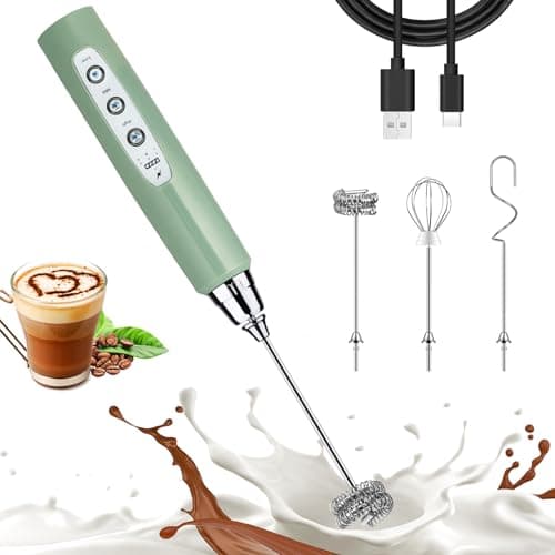 Nahida Granite Green Milk Frother Wand for Coffee, Frother Handheld Rechargeable Electric Whisk with 3 Heads 3 Speeds Drink Mixer Coffee Frother Foam Maker For Latte, Cappuccino, Hot Chocolate, Egg - Image 1