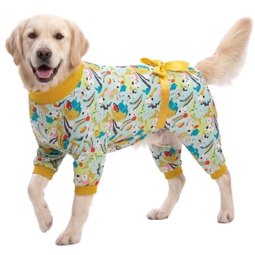 LovinPet Dog Onesies for Large Dogs - Mint Outer Space Print, Wound Care and Post Surgery Onesie, UV Protection Fabric, Pet Anxiety Relief Shirt, Pet PJ's,Yellow 3XL - Image 1
