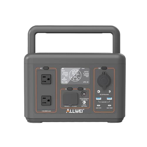 ALLWEI Portable Power Station 500W, 512Wh LiFePO4 Battery, UPS Function, 2.5Hrs Fast Charge, 2 AC Outlets(Surge 1000W), Solar Generator for Outdoor Camping RV CPAP Home Emergency - Image 1