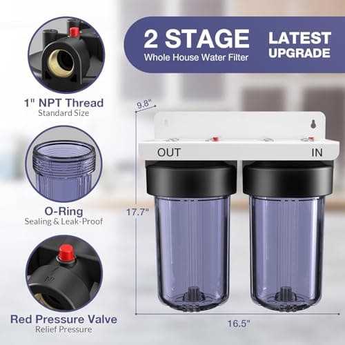 SimPure Whole House Water Filter System, 2 Stages Clear Home Water Pre-Filtration with Carbon and KDF Filters, Reduce Iron, Chlorine, Manganese, Heavy Metals, 1" NPT Brass Port(DB10C-2KDF) - Thumbnail 4
