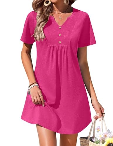 Ekouaer Women's Swimsuit Coverup Short Sleeve Bathing Suit Cover Up V Neck Beach Cover Up Dress Vacation Outfits 2026 (Rose Red, Medium) - Image 1