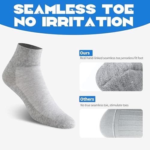 Forcool 6 Pairs Diabetic Women Men Non Binding Loose Top Seamless Toe Ankle Low Cut Cotton Diabetic Edema Diabetes Socks Thin for Summer, Gray, Medium - Thumbnail 5