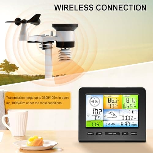 Urageuxy Weather Station Wireless Indoor Outdoor, Home Weather Stations with Rain Gauge, Wind Speed/Direction, Temperature, Humidity, Weather Forecast, Alarms, WiFi - Thumbnail 3