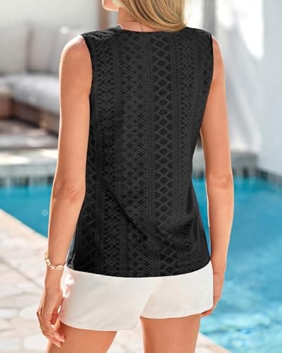 BTFBM Womens Tank Tops 2026 Summer Casual Loose Eyelet V Neck Sleeveless Shirts Basic Spring Top Beach Vacation Clothes(Black, XX-Large) - Thumbnail 3
