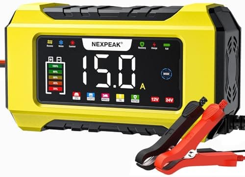 NEXPEAK NC215 15-Amp Battery Charger, Trickle Charger Car Battery Charger 12V 24V LiFePO4 Lead Acid Portable 9-Stage Smart Battery Maintainer w/Temp Compensation for Car Truck Lawn Mower Boat Marine - Image 1