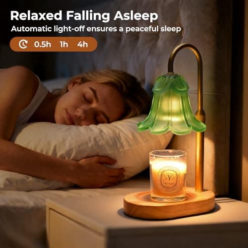 Lsctiff Candle Warmer Lamp with Timer Dimmable, Wax Melt Warmer Adjustable Height, Flower Warmer Lamp with 2 Bulbs for Jar Candles, House Warming New Home Decor, Gift for Mom Women (Green) - Thumbnail 3