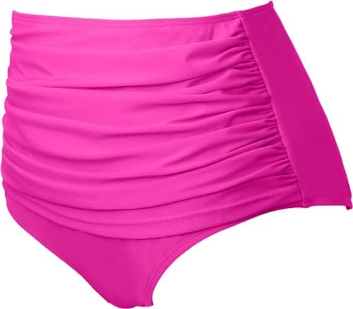 COCOPEAR Women's High Waisted Full Coverage Bikini Bottom Ruched Bathing Suit Bottoms for Women Tummy Control Swim Bottoms Pink 2XL - Thumbnail 3