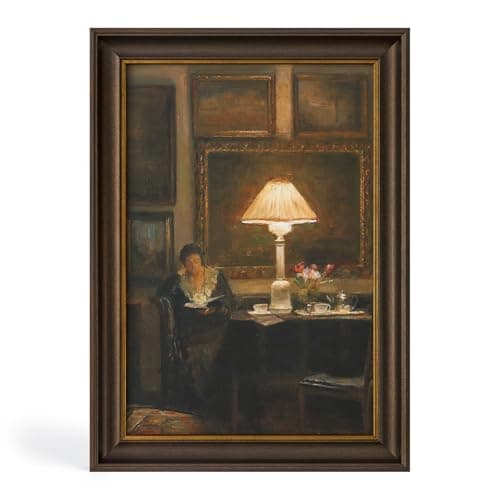 DAJONART Vintage Gold Picture Frame Book Wall Art,Women Reading Poster,Girl Reading Canvas Oil Paintings Farmhouse Room Decor for Bedroom Study Room Dorm, Gift for Book Lovers Birthday Housewarming,8 x12 - Image 1