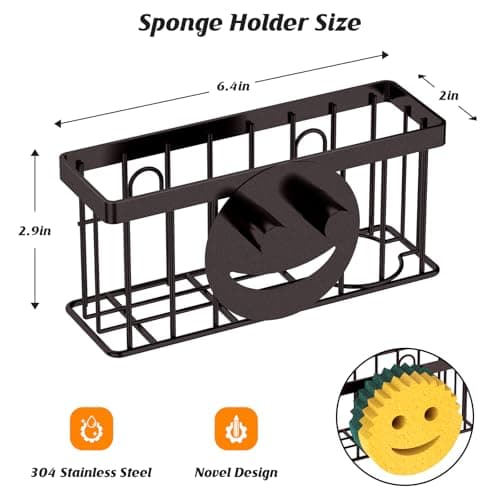 MURLONG Sponge Holder Smiley Face,Sink Caddy for kitchen Sink, Kitchen Organizer Sponge Holder with 2 PCS Suction Cups/1 PCS Adhesive Strips,Designed for Sponge,Soap,Dish brush,Scrubber-Bronze - Thumbnail 2
