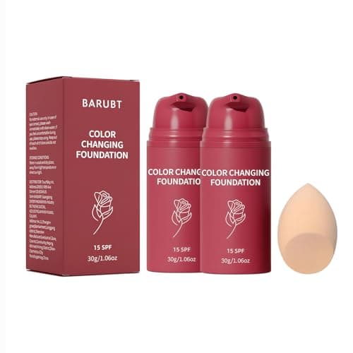 BARUBT Color Changing Foundation with SPF 15, White to Skin Tone Adapting Liquid Makeup for Mature Skin, Hydrating Waterproof Concealer Base with Hyaluronic Acid, 30g/1.06oz*2 2PCS - Image 1