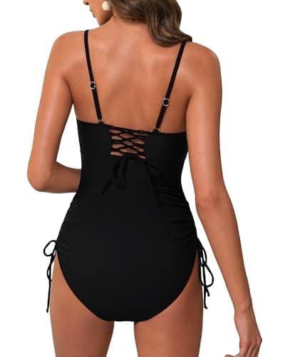 IEEILULU Womens One Piece Swimsuits Tummy Control Slimming Swimsuits Crisscross Backless Swimwear Swim Suit 2026 Black M - Thumbnail 2