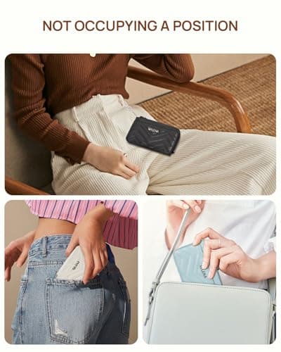 Telena Slim Wallet Women RFID Blocking Credit Card Holder Leather Coin Purse with Silver Keychain Beige - Thumbnail 6