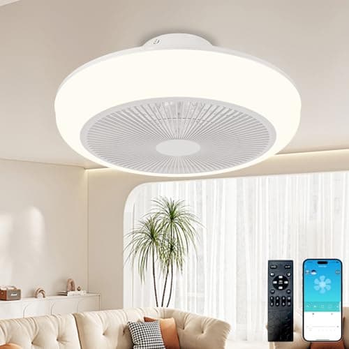 WUTGHUI Smart LED Ceiling Fan with Light - APP & Remote Dual Control, 20 Inch Low Profile Ceiling Fan 6 Speeds & 4 Light Modes 3000-6000K Dimmable, Flush Mount Fandelier for Bedroom & Living Room - Image 1