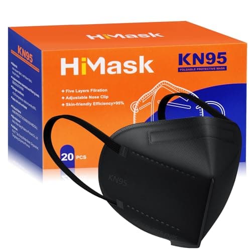 HiMask KN95 Face Masks 20 Pack Individually Wrapped 5-Layer Disposable Face Mask Black - Image 1