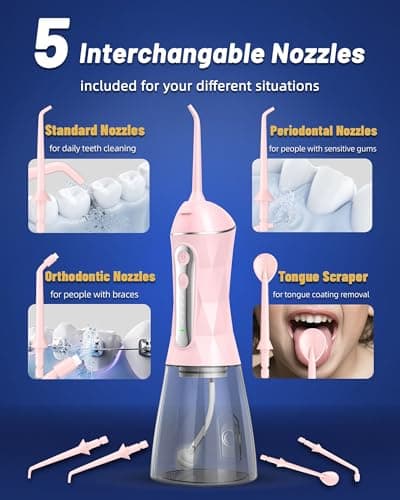 Lumivoid Water Flosser and Electric Toothbrush Combo,2-1 Oral Clean Kit, 5-Speed Sonic Electric Toothbrush & 4-Speed Portable Water Flosser to Clean Teeth and Protect Gum Health, IPX7 (Pink-Set) - Thumbnail 3