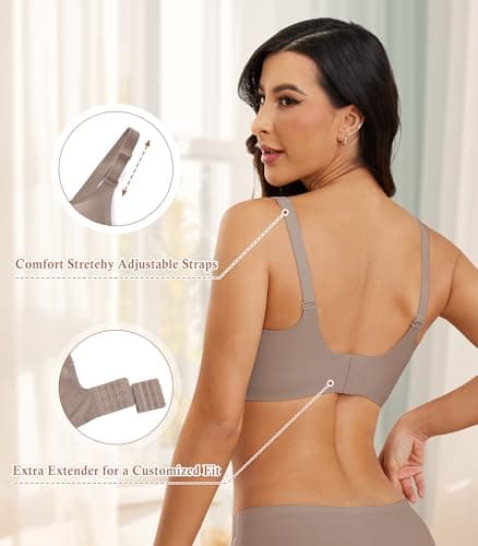 POSESHE Womens Comfortable Bras Wireless Full Coverage Bralettes Seamless Tshirts Bras Push Up Bra with Extender Coffee - Thumbnail 4