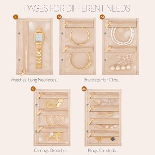 WOOMADA Travel Jewelry Organizer Bag, 5 Pcs Clear Velvet Zipper Pockets for Women, Portable Jewelry Storage Pouch for Travel & Business Trips - Thumbnail 3