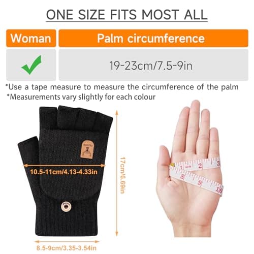 Bodvera Winter Knitted Fingerless Gloves for Women Warm Half Finger Gloves Convertible Mittens Flap - Thumbnail 6
