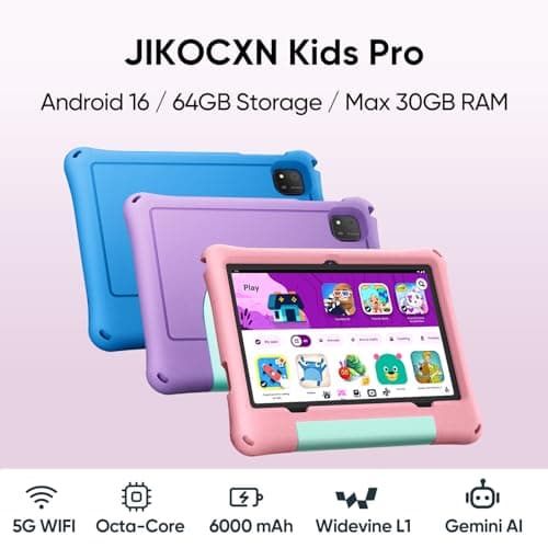 JIKOCXN Kids Tablet, Android Tablet for Kids 10 inch Octa-Core with Case, 24GB RAM 64GB ROM 1TB TF Card Expandable for Toddler Children, Parental Control, Dual Camera, BT5.0, WiFi, Gift (Blue) - Thumbnail 3