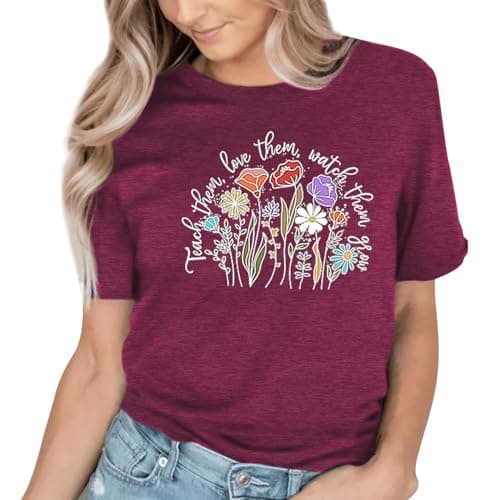Teacher's Day Tshirt - Women's Teacher Gift Short Sleeve Flower Graphic Tee - Thumbnail 3