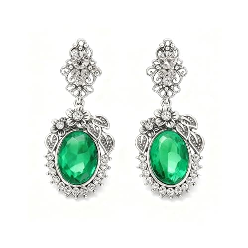 RITIM Emerald Vintage Drop Earrings for Women, Elegant Crystal Dangle Earrings, Victorian Estate Jewelry for Wedding, Party, for Her - Image 1
