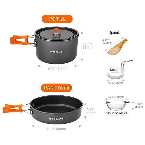 Odoland 9pcs Camping Cookware Non-Stick Lightweight Camping Pots and Pans Set with Plastic Bowls Soup Spoon for Camping, Backpacking, Outdoor Cooking and Picnic - Thumbnail 4