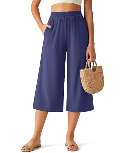 G4Free Culottes for Women Wide Leg Capris Casual Cropped Pants Lightweight Summer Pants Flowy Palazzo Pants (Dusky Purple,L,20") - Image 1