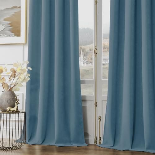 Joydeco Greyish Blue Velvet Curtains 90 Inches 2 Panels, Luxury Thermal Insulated Soft Curtains for Bedroom & Living Room, Room Darkening Velvet Drapes, Rod Pocket (52W x 90L) - Thumbnail 3