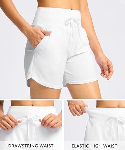 Viodia Women's 5" High Waisted Swim Board Shorts Quick Dry Beach Shorts with Pockets UPF 50+ Swimsuit Bottoms with Liner White XL - Thumbnail 4