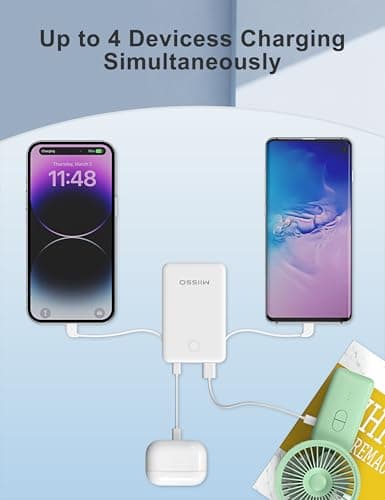 miisso 6000mah Ultra Slim Built in Cables Power Bank, Card Size Built in USB C Cords Battery Pack Portable Charger for Phones, 3 Output External Battery Pack Compatible with iPhone, Snow White - Thumbnail 4