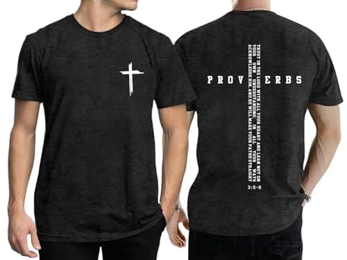 Christian Shirts for Men Faith Cross Print Tshirts Bible Verse Inspirational Graphic Crewneck Short Sleeve Top Black - Image 1