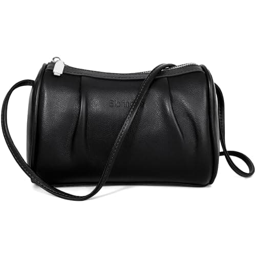 Women's Small Genuine Leather Crossbody Bag Black Barrel Hobo Purse for Evening Dating Night Out Social Gatherings Minimalist Design Just Essentials - Image 1