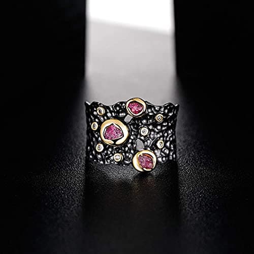 925 Sterling Silver Gemstone Black Statement Rings for Women Men Jewelry (9) - Thumbnail 3
