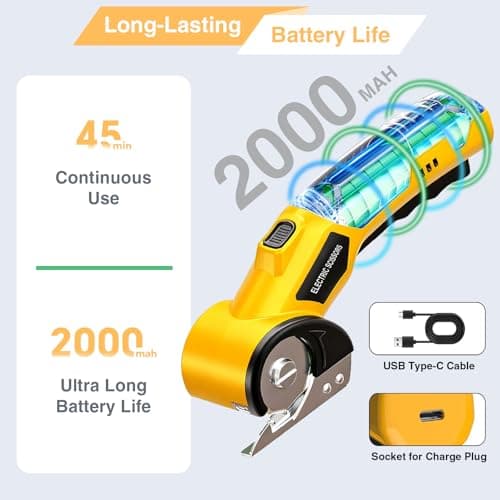 Cordless Electric Scissors,Rechargeable Cardboard Cutter, 4V Upgrade Motor Electric Box Cutter with 2 Blades, Safety Lock & LED Light, Powerful Cutting for Cardboard Box, Plastic, Leather - Thumbnail 3