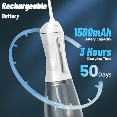 Water Dental Flosser Pick for Teeth Portable Oral Irrigator Rechargeable Travel Irrigation Cleaner 320ML Electric Flossing, IPX8 Waterproof, Waterproof Flossing Cleaning Picks for Home Travel (White) - Thumbnail 4