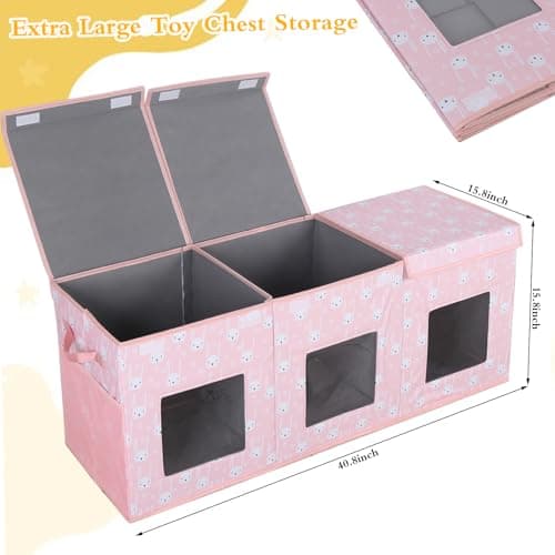 Legestori Large Stackable Storage Bins with Lids, Collapsible Sturdy Storage Organizer Boxes Bins Baskets, Foldable Closet Organizer Baskets for Home (Pink, L) - Thumbnail 2