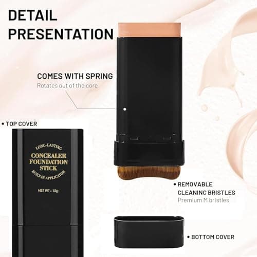 Foundation Stick, 2 in 1 Dual-Ended Long-Lasting Concealer Stick with Brush, Korean Concealer Stick Foundation, Full Coverage Korean Foundation, Tattoo Cover up Makeup, Matte Finish(05DEEP WHEAT) - Thumbnail 4