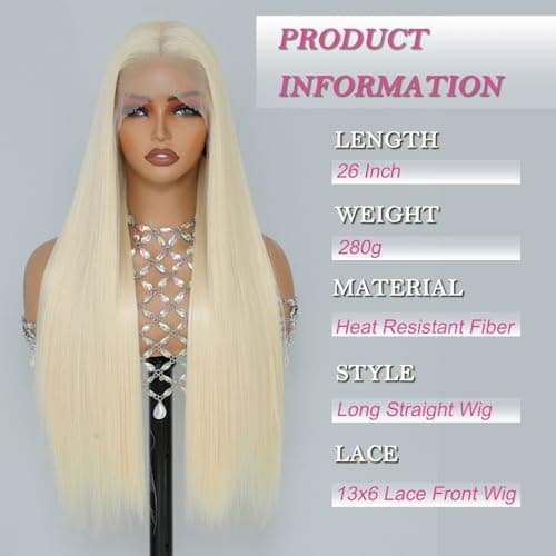 Barbique Blonde Wig, Synthetic Lace Front Wigs Pre-Plucked 13x6 HD Glueless Long Straight 26 Inch Ready to Wear 613 Wigs Beginner Friendly Suitable for Daily Party Wear - Thumbnail 3