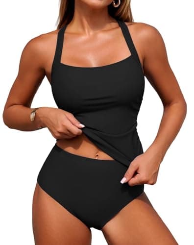 ZAFUL 2025 Tankini Swimsuits for Women Tummy Control Swimsuits 2 Piece Bathing Suits with Bottom Modest Swim Suit Black S - Image 1
