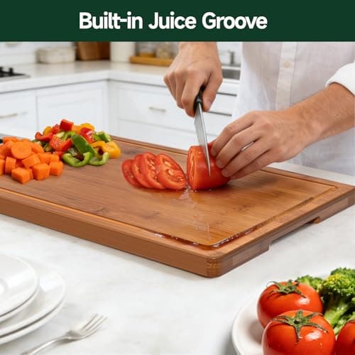 Zeawec 3-Piece Set Bamboo Cutting Board for Kitchen - Crack-Resistant Wood Chopping Boards with Deep Juice Grooves, Pre-Oiled Butcher Block for Meat, Vegetables & Cheese, Carbonized - Thumbnail 4