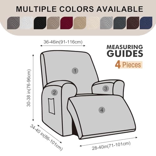 Cushonix Oversized Recliner Chair Covers,4-Piece Stretch Geometric Strokes Jacquard Reclining Chair Slipcovers,Furniture Protector with Side Pocket,Soft Breathable Couch Cover,Wine Red - Thumbnail 2
