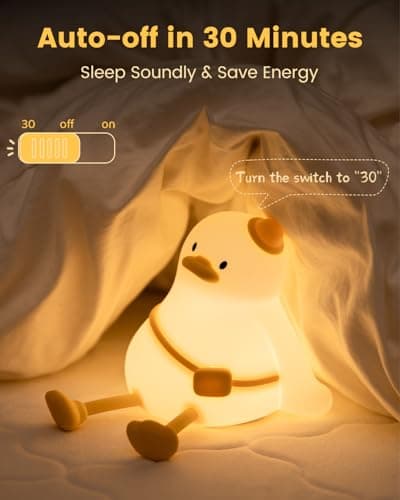 joyful xinghai Kids Night Light Duck Design, Silicone Tap Control Bedside Lamp with Time Auto-Off, Cute Portable LED Nursery Light for Baby, Toddler, Bedroom - Thumbnail 4