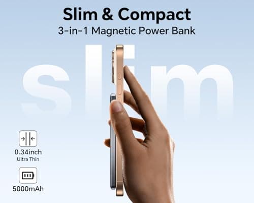 Ultra Slim Magnetic Portable Charger,5,000mAh Wireless Portable Charger with USB-C Cable,Battery Pack for Apple Watch,22.5W Fast Charging Magnetic Power Bank for iPhone 16/15/14/13/12 Pro/Pro Max/Plus - Thumbnail 6